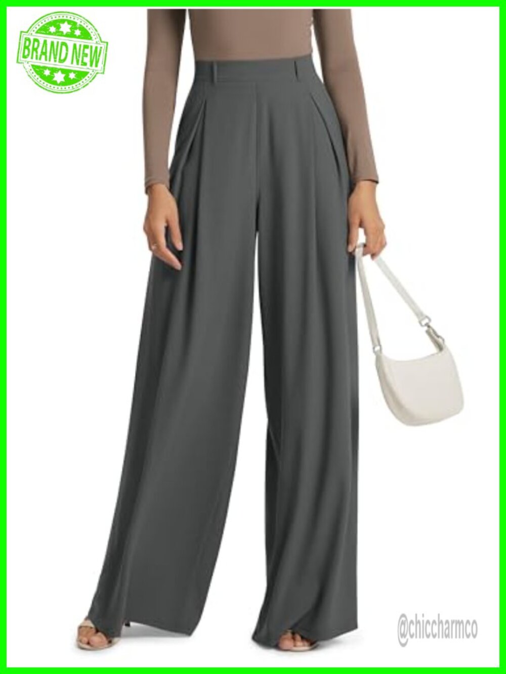 Pleated Extra Wide Leg Pants High Waist Flowy Lightweight Trousers with Pockets